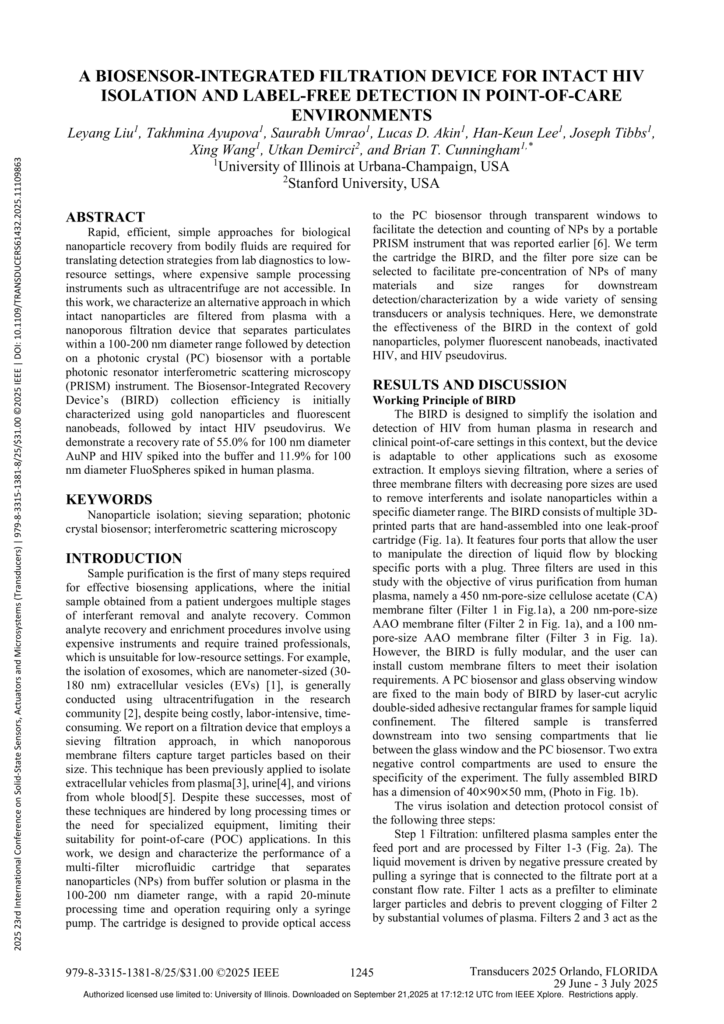 a biosensor integrated filtration device for intact hiv isolation and label free detection in point of care environments 1