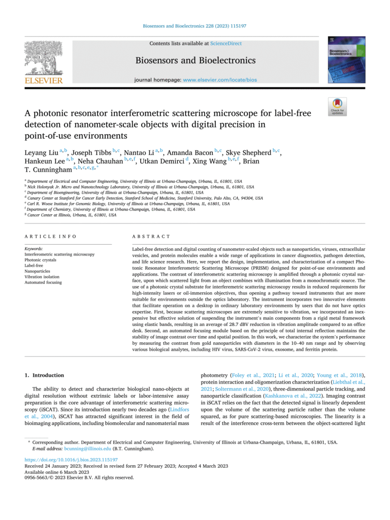 a photonic resonator interferometric scattering microscope for label free detection of nanometer scale objects with digital precision in point of use environments 1