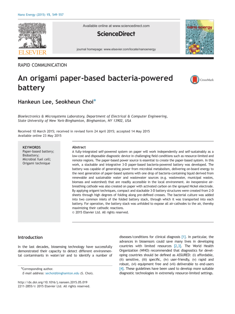 an origami paper based bacteria powered battery 1