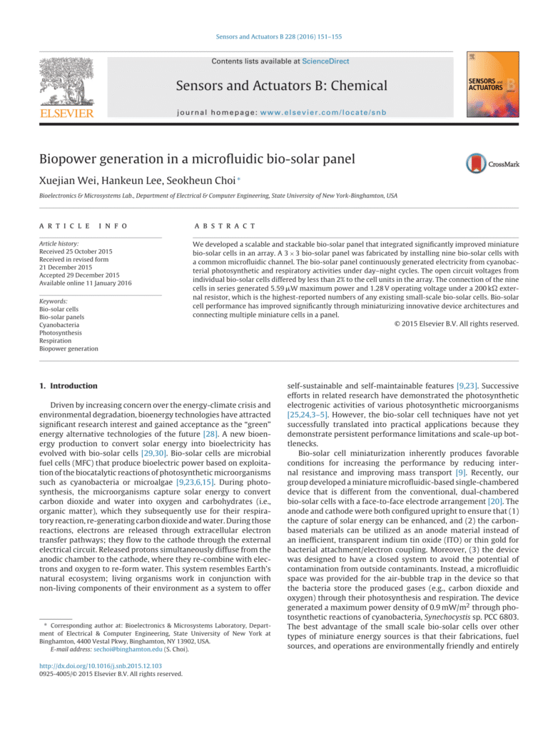 biopower generation in a microfluidic bio solar panel 1
