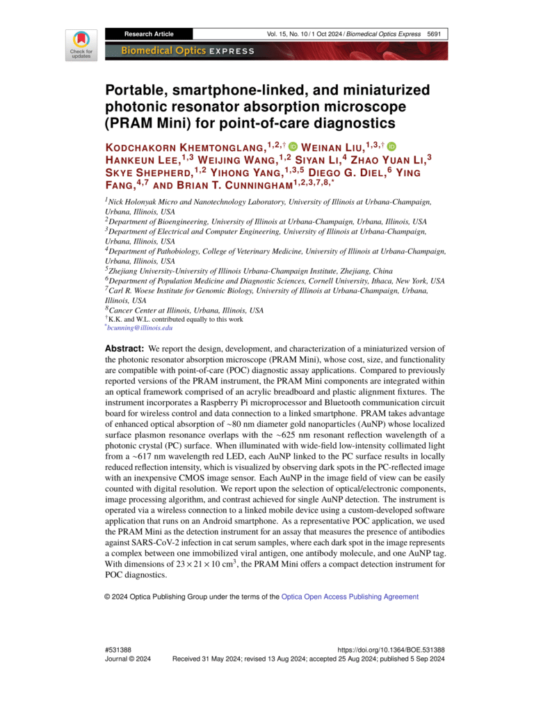 portable, smartphone linked, and miniaturized photonic resonator absorption microscope (pram mini) for point of care diagnostics 1